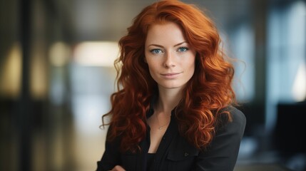 Obraz premium Image of female tech entrepreneur with vibrant red hair.
