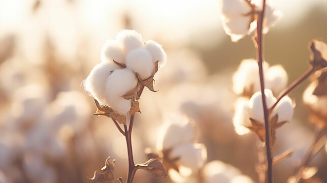 Image of ripe cotton bolls bursting with fluffy, white fibers in a sun-drenched field.