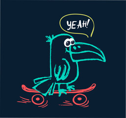 Toucan on skateboard funny cool summer t-shirt print design. Skater in skatepark. Slogan. Skate safari bird © Vasileva