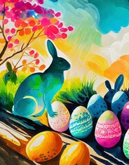 easter bunny and eggs