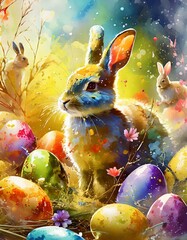 easter bunny and easter eggs
