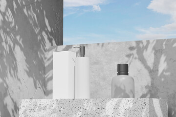 bottle mockup and box mockup with shadow and wall background