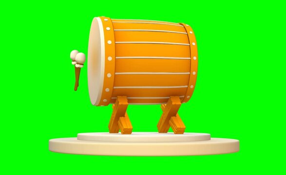 Bedug islamic drum 3d loop animation green screen
