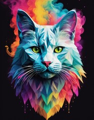 Minimalist neon line logo head of cat with smoke effects