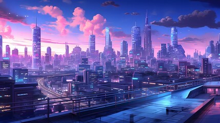 Panoramic view of the city at sunset. 3D rendering