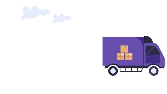 2d animation Truck delivery van riding line 2D object animation. Moving truck. with transperancy background or alpha channel