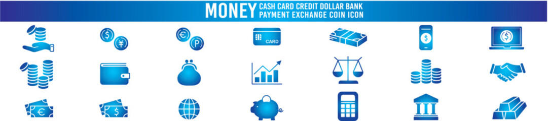 Money Cash Card Credit Dollar Bank icon collection editable stroke vector