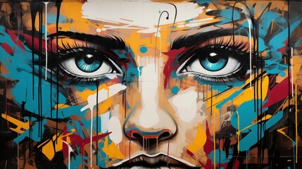 Urban art scene with a dynamic portrayal of colorful graffiti. - obrazy, fototapety, plakaty