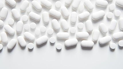 White pills on a white background.