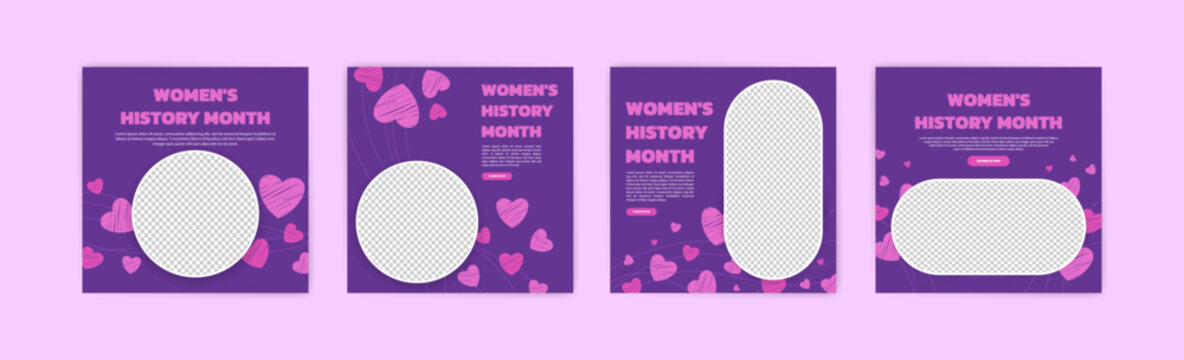 Social media post template for Women's History Month. Banner for the campaign honors the important role of women in history and promotes gender equality. Women's History Month banner.