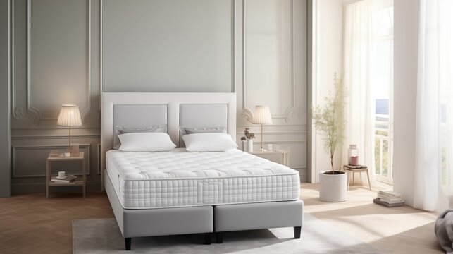 White mattress with by soft pillows.
