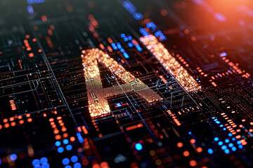 Obraz premium AI Holographic Futuristic Logo - Sleek and Modern Design for Advanced Technology and Innovation Brands, Generated AI