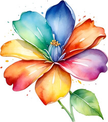 Watercolor painting of a cute rainbow flower.