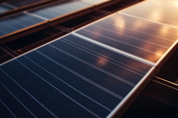 Solar panels during sunset representing sustainable energy