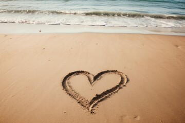 Heart drawn on a sandy ocean beach