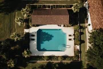 Aerial view of a beautiful modern villa with a pool