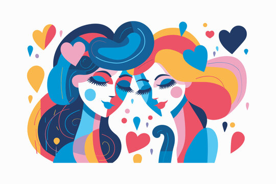 Art of elegant image with two womans. Vector shhape art abstract illustration, inspired by Picasso art