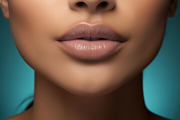 Female lips with clear lip gloss, natural beauty and skincare