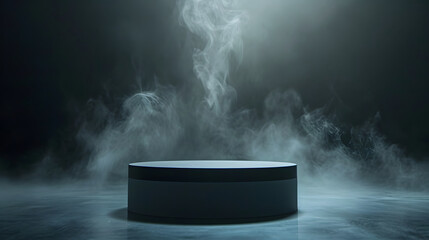 Premium podium product with foggy on a dark backdrop. Stand product podium Mockup, Space, Showcase, Presentation.