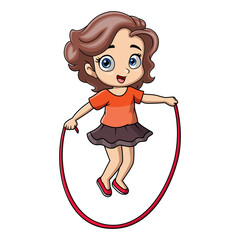 Cute little girl cartoon playing jumping rope