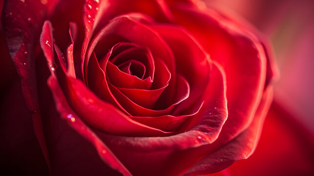 Close up macro shot of a red rose flower petals with raindrops for background or wallpaper.	