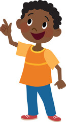 illustration of a dark skin child wearing orange shirt and blue jeans