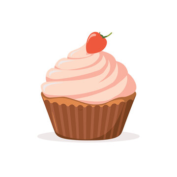 Flat vector realistic cupcakes on white background