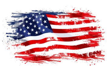 Fotobehang American flag with brush paint textured isolated on  transparent background, Symbols of USA. png © Agung