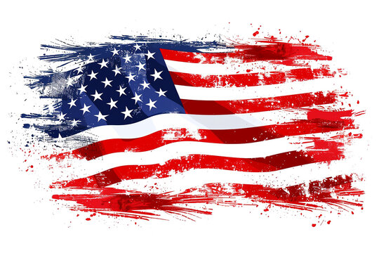 American flag with brush paint textured isolated on  transparent background, Symbols of USA. png