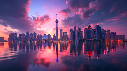 Naklejka premium Toronto city skyline from he center island. generative ai