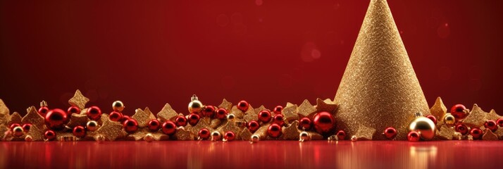 Golden Christmas tree on a red background