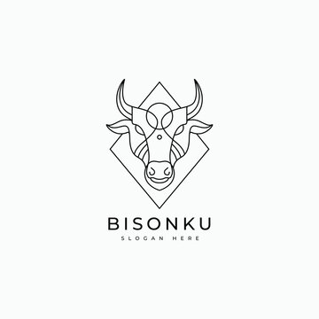 bison head strong mammal line logo design graphic vector