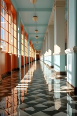 Interior of a corridor in a hospital. 3d rendering.