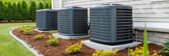 HVAC concept with air conditioning units outdoors  - obrazy, fototapety, plakaty