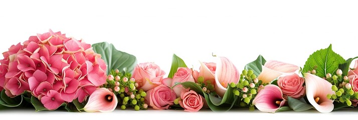 Pink wedding flowers on solid background
