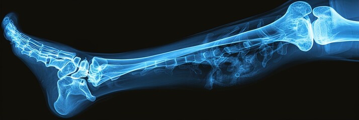 x-ray of a leg with knee, ankle, shin, heel, and foot