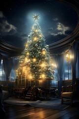 Fototapeta na wymiar Christmas tree in the living room. 3D illustration. 3D CG. High resolution.