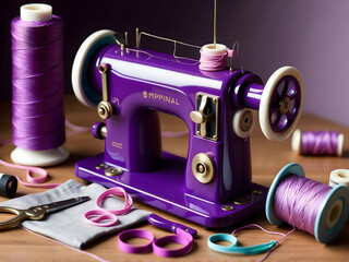 purple sewing machine on a table
