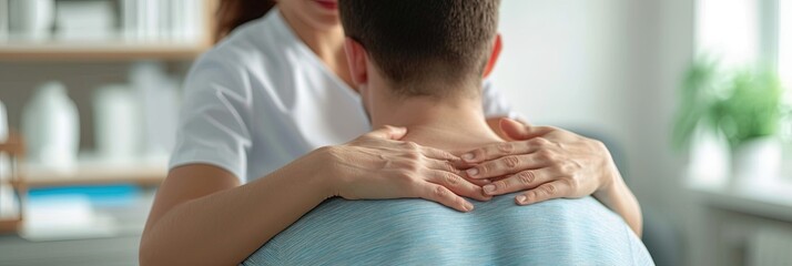 chiropractor treating a patient's neck  - obrazy, fototapety, plakaty