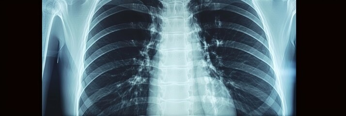 Chest x-ray with ribs and spinal cord. Skeletal bones - obrazy, fototapety, plakaty