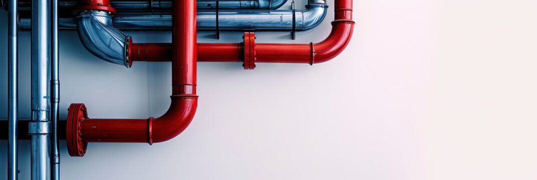 Plumbing concept with water pipes on solid background with copy space
