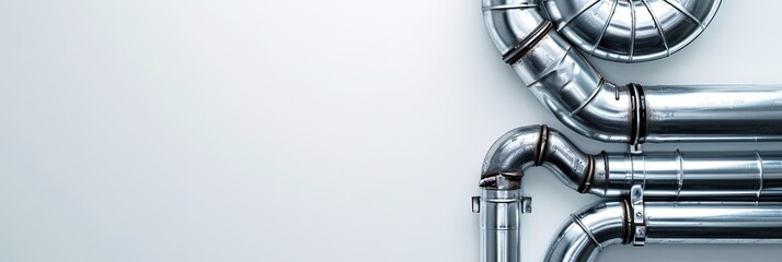 Plumbing concept with water pipes on solid background with copy space