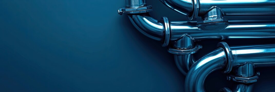 Industrial water pipe corner plumbing concept with sold copy space