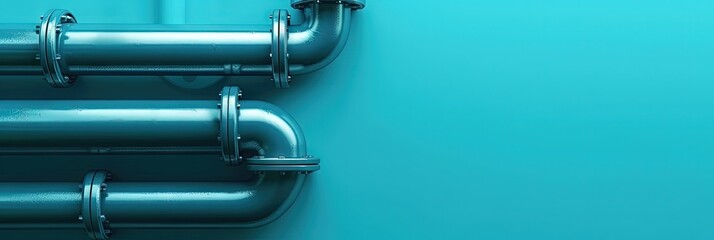 Plumbing concept with water pipes on solid background with copy space