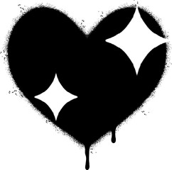 Spray Painted Graffiti heart icon isolated with a white background. graffiti love icon with over spray in black over white. 