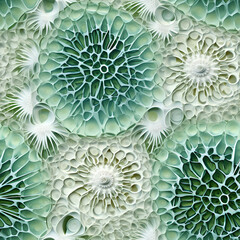 Abstract green seamless pattern with floral motifs. Background for design, print, postcard (greeting card), banner, poster, flyer, advertising, sticker, wallpaper, textile, fabric, interior, menu.