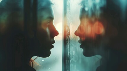 A portrait of a person standing in front of a mirror their reflection blurred to symbolize the often confusing and vulnerable process of selfdiscovery.