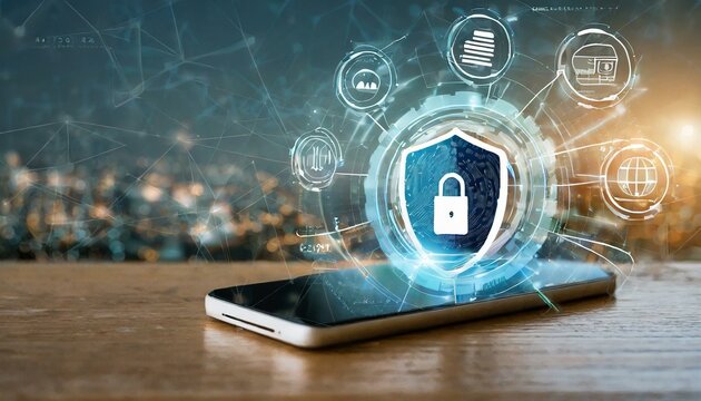 digital identity and cybersecurity of personal data safety on digital storage or wallet concept, wide banner of mobile smartphone using biometric finger print and Two-factor authentication app login