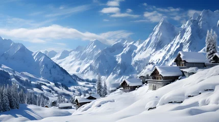 Fototapeten panoramic view of swiss alps in winter, Switzerland © Iman