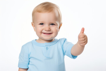 Smiling Baby Giving a Thumbs up on a White Background